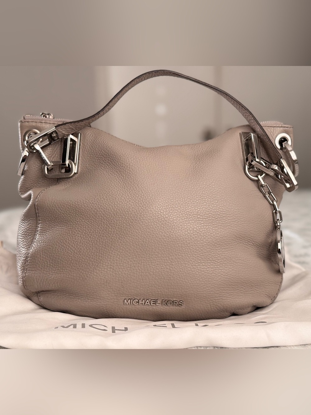 Michael Kors Pebbled Leather Hobo in Taupe Gray